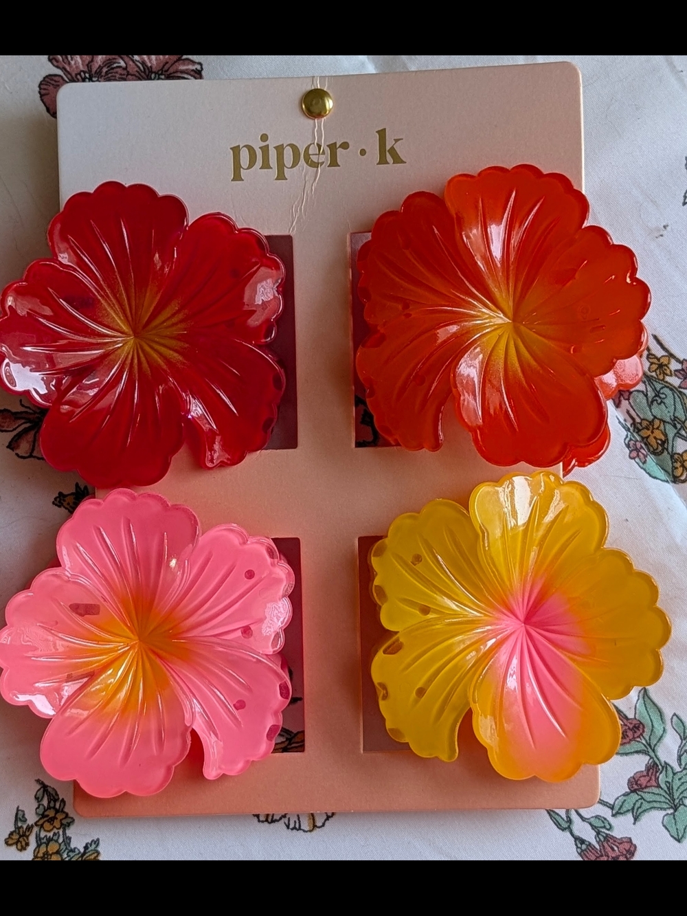 piper•k Floral Hair Clips - Set of 4 (Red, Orange, Pink, Yellow)